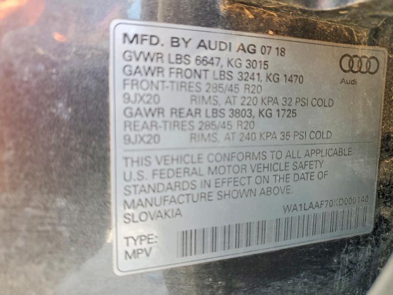 58963736 :رقم المزاد ، WA1LAAF70KD000140 vin ، 2019 Audi Q7 مزاد بيع
