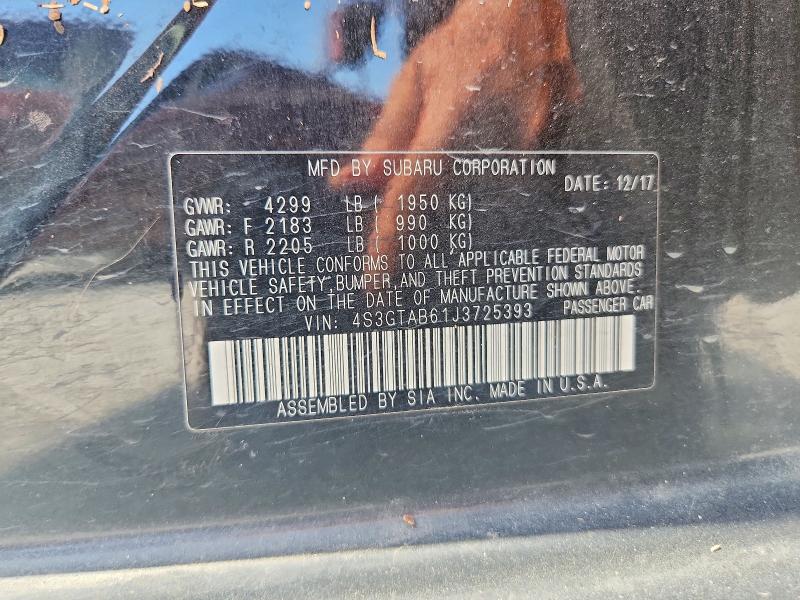 Продаж на аукціоні авто 2018 Subaru Impreza, vin: 4S3GTAB61J3725393, номер лоту: 58623976