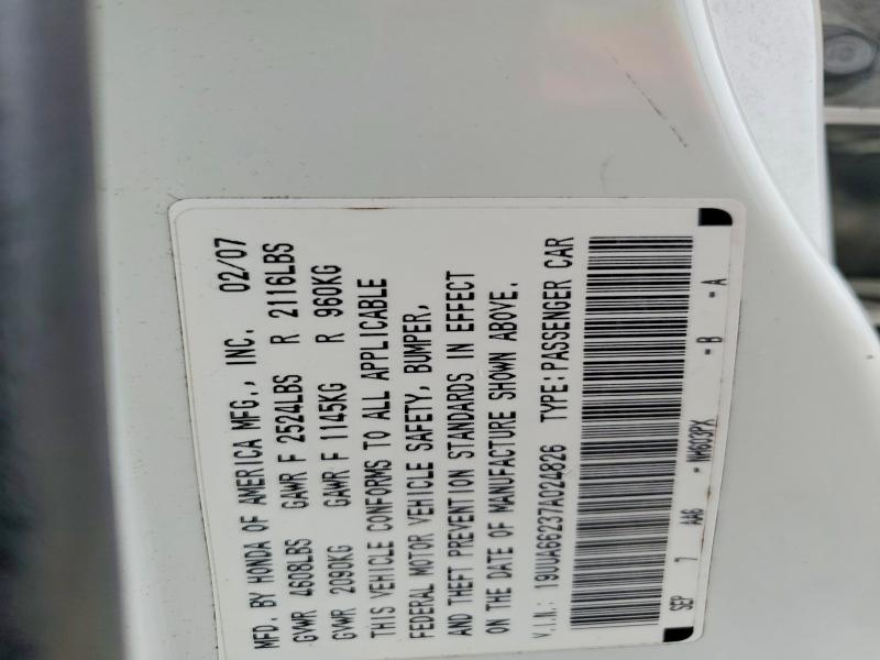 Aukcja sprzedaży 2007 Acura Tl, vin: 19UUA66237A024826, numer aukcji: 57209136