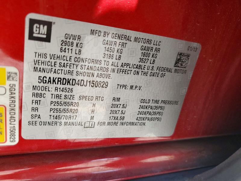 2013 Buick Enclave მანქანა იყიდება აუქციონზე, vin: 5GAKRDKD4DJ150829, აუქციონის ნომერი: 58822886