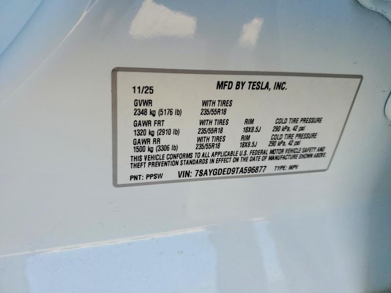 Aukcja sprzedaży 2026 Tesla Model Y, vin: 7SAYGDED9TA596877, numer aukcji: 55617666