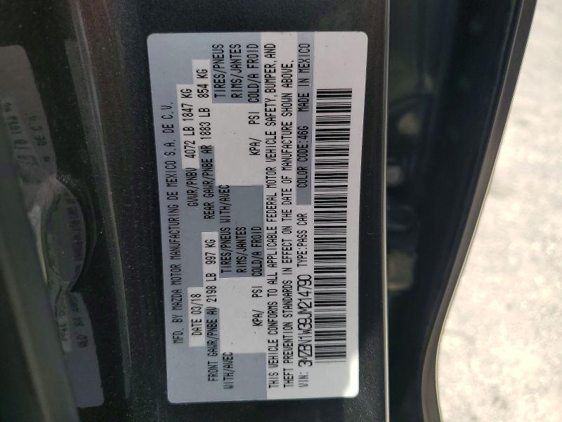 2018 Mazda 3 მანქანა იყიდება აუქციონზე, vin: 3MZBN1W39JM214790, აუქციონის ნომერი: 54674926