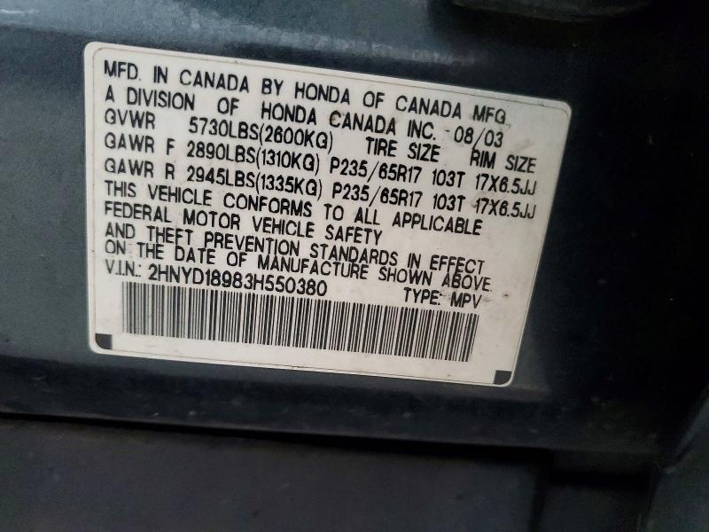 Aukcja sprzedaży 2003 Acura Mdx, vin: 2HNYD18983H550380, numer aukcji: 57566036