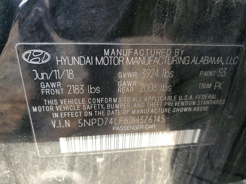 Aukcja sprzedaży 2018 Hyundai Elantra, vin: 5NPD74LF6JH376145, numer aukcji: 58807246