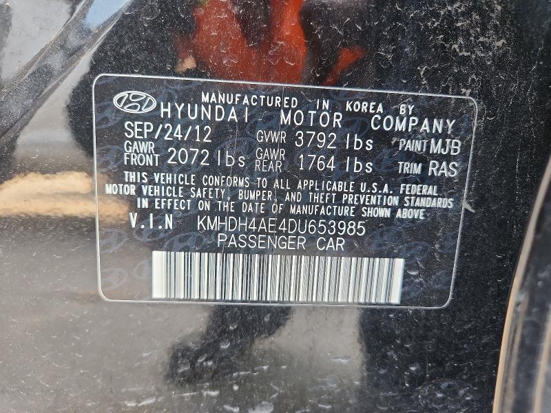 2013 Hyundai Elantra მანქანა იყიდება აუქციონზე, vin: KMHDH4AE4DU653985, აუქციონის ნომერი: 58429516
