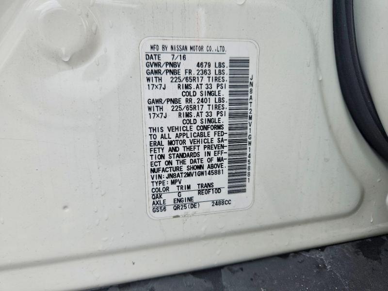 57523836 :رقم المزاد ، JN8AT2MV1GW145881 vin ، 2016 Nissan Rogue مزاد بيع