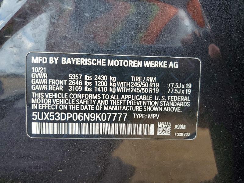 Aukcja sprzedaży 2022 Bmw X3, vin: 5UX53DP06N9K07777, numer aukcji: 57454376