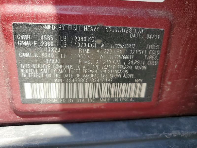 Aukcja sprzedaży 2011 Subaru Outback, vin: 4S4BRBCC1B3416197, numer aukcji: 85768875