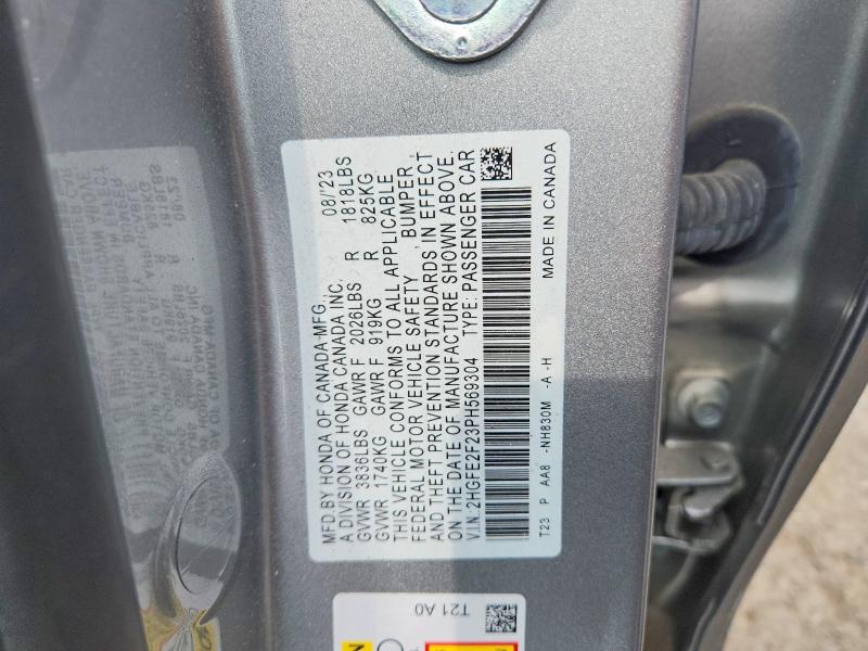 Aukcja sprzedaży 2023 Honda Civic, vin: 2HGFE2F23PH569304, numer aukcji: 58787416