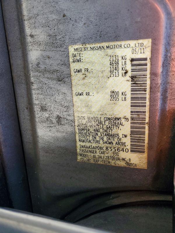 2011 Nissan Maxima მანქანა იყიდება აუქციონზე, vin: 1N4AA5AP0BC855640, აუქციონის ნომერი: 55986196