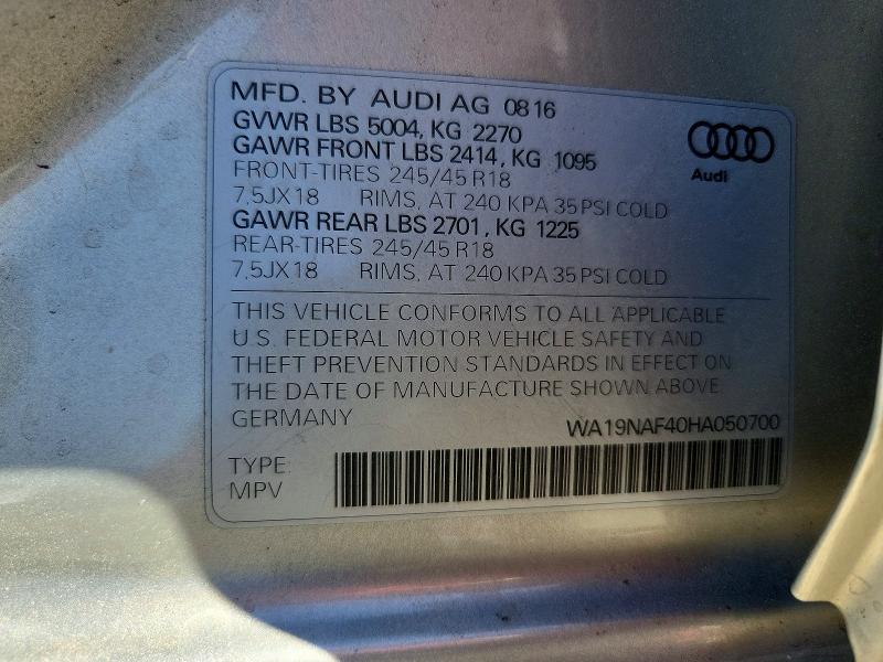 Продаж на аукціоні авто 2017 Audi A4 Allroad, vin: WA19NAF40HA050700, номер лоту: 97682095