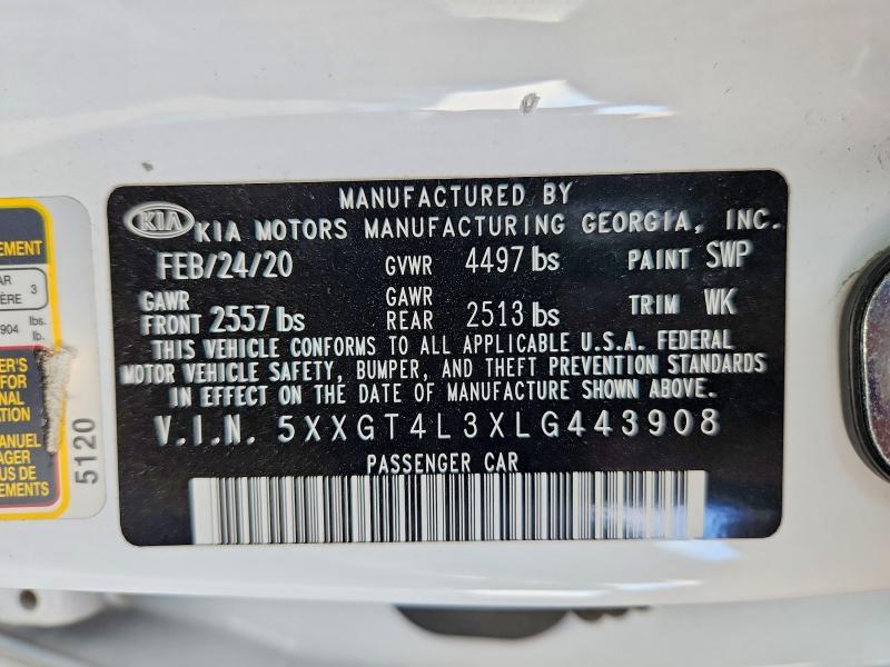 55472726 :رقم المزاد ، 5XXGT4L3XLG443908 vin ، 2020 Kia Optima مزاد بيع