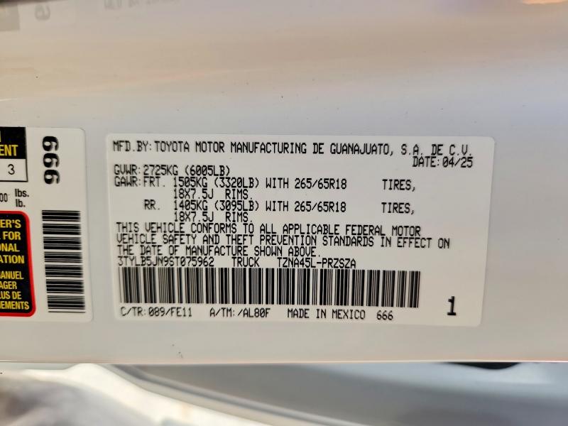 2025 Toyota Tacoma მანქანა იყიდება აუქციონზე, vin: 3TYLB5JN9ST075962, აუქციონის ნომერი: 55451096