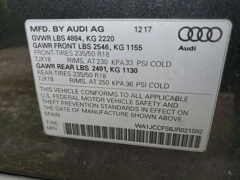 Продажа на аукционе авто 2018 Audi Q3, vin: WA1JCCFS6JR021092, номер лота: 55978296