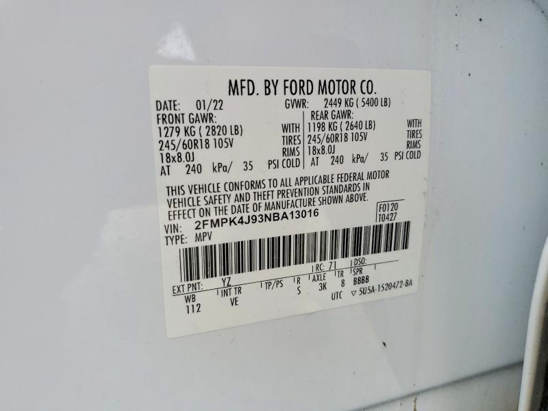 2022 Ford Edge მანქანა იყიდება აუქციონზე, vin: 2FMPK4J93NBA13016, აუქციონის ნომერი: 58620616