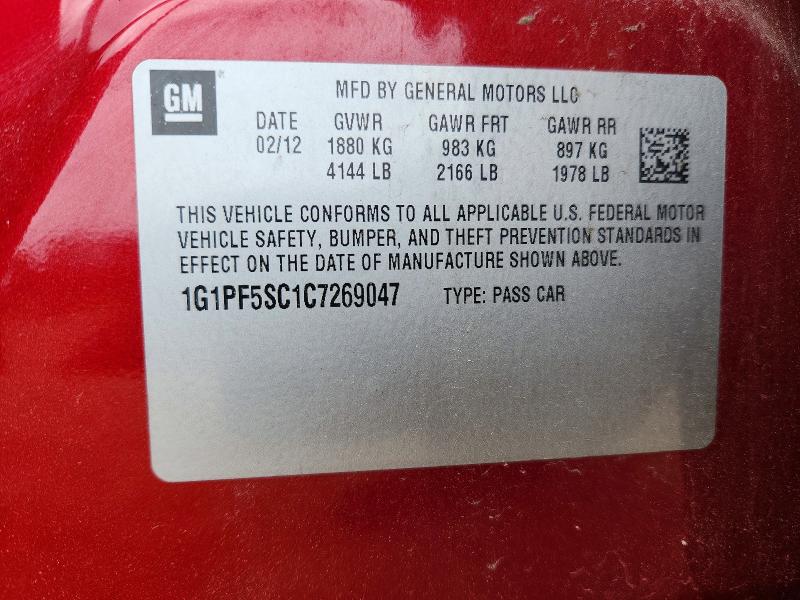 56818196 :رقم المزاد ، 1G1PF5SC1C7269047 vin ، 2012 Chevrolet Cruze مزاد بيع