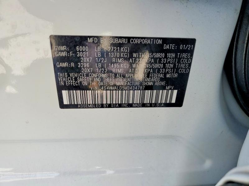 Продаж на аукціоні авто 2021 Subaru Ascent, vin: 4S4WMALD5M3434787, номер лоту: 56902336