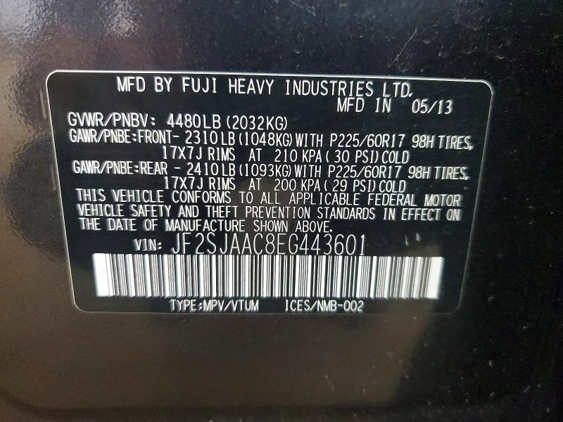 Aukcja sprzedaży 2014 Subaru Forester, vin: JF2SJAAC8EG443601, numer aukcji: 55773816