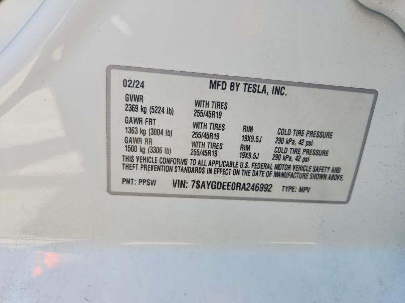 Продаж на аукціоні авто 2024 Tesla Model Y, vin: 7SAYGDEE0RA246992, номер лоту: 56495976