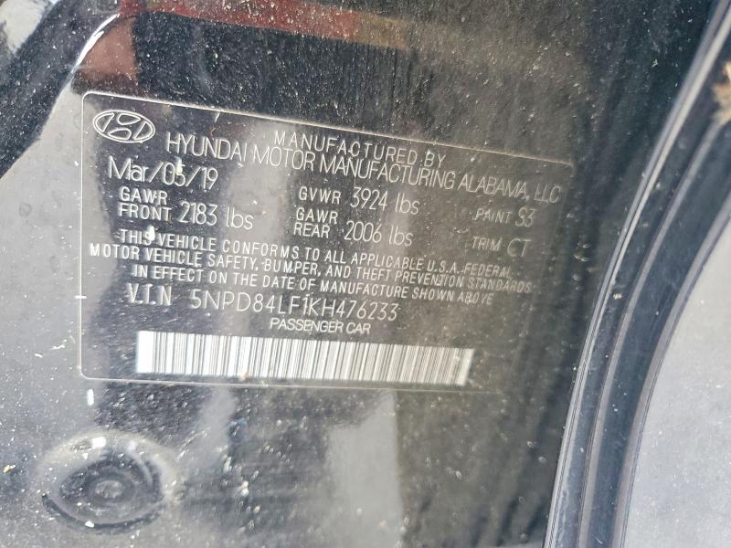 Продаж на аукціоні авто 2019 Hyundai Elantra, vin: 5NPD84LF1KH476233, номер лоту: 57569546