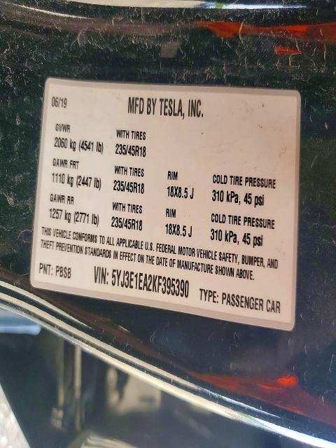 Продажа на аукционе авто 2019 Tesla Mdl 3, vin: 5YJ3E1EA2KF395390, номер лота: 56740836