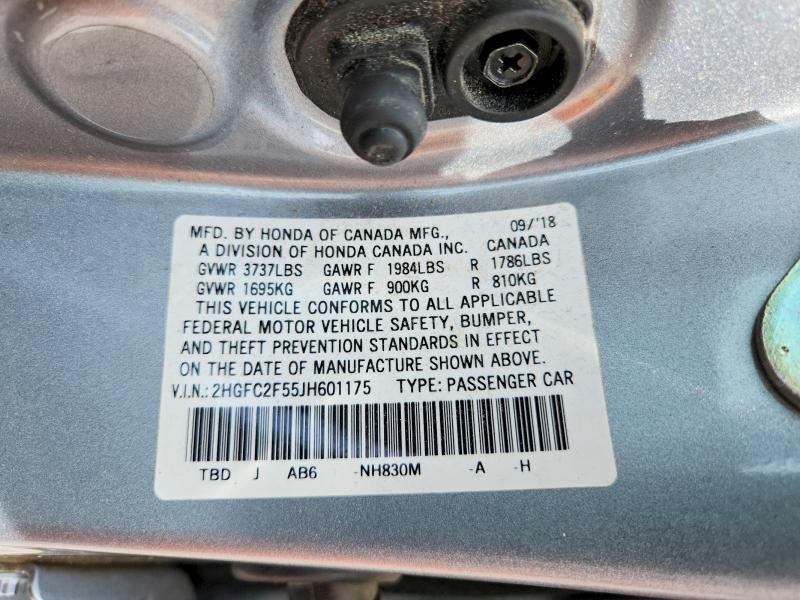 Aukcja sprzedaży 2018 Honda Civic, vin: 2HGFC2F55JH601175, numer aukcji: 55725606