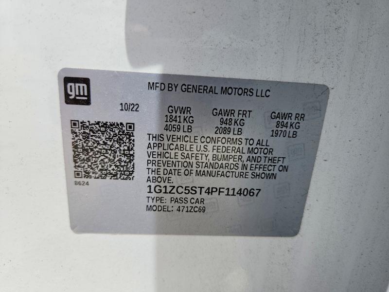 Aukcja sprzedaży 2023 Chevrolet Malibu, vin: 1G1ZC5ST4PF114067, numer aukcji: 56417856