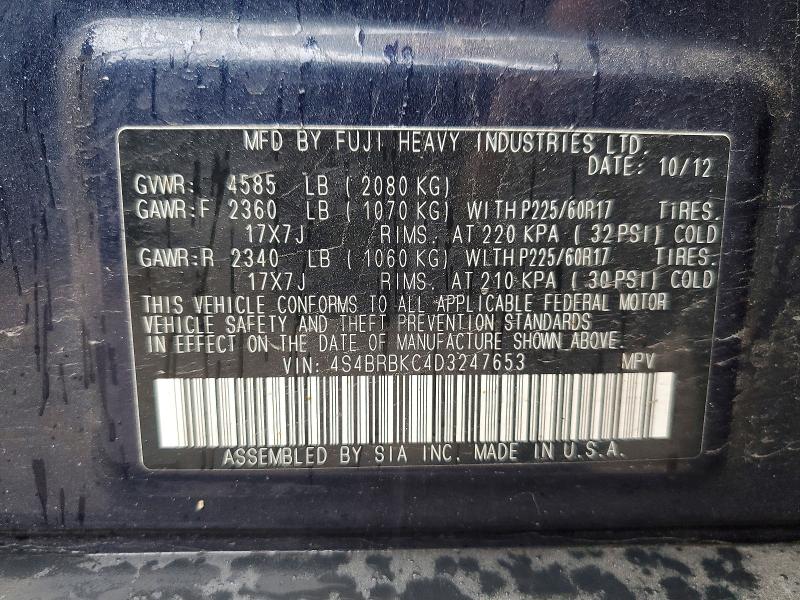 Продажа на аукционе авто 2013 Subaru Outback, vin: 4S4BRBKC4D3247653, номер лота: 56272366