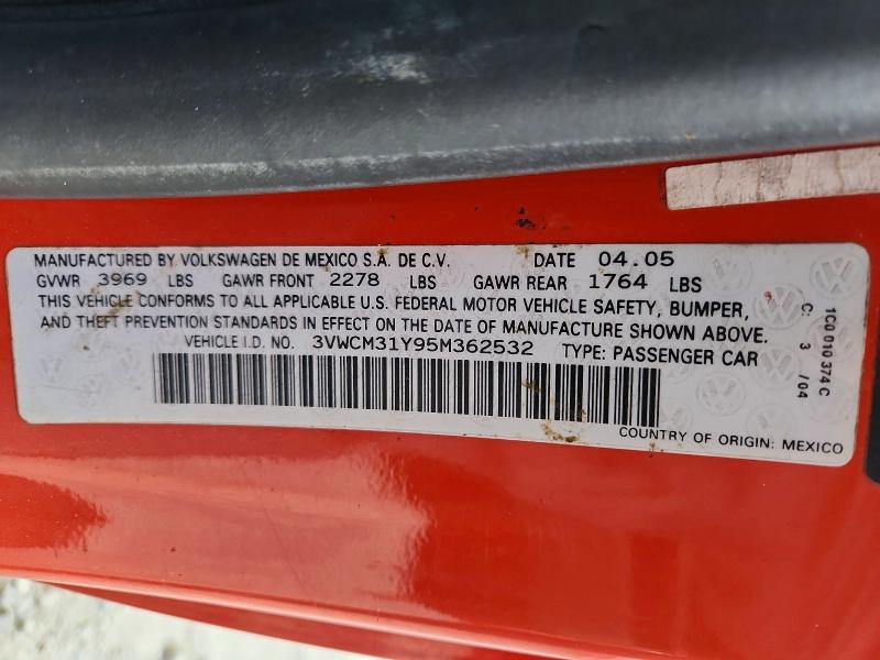 57176656 :رقم المزاد ، 3VWCM31Y95M362532 vin ، 2005 Volkswagen New Beetle مزاد بيع