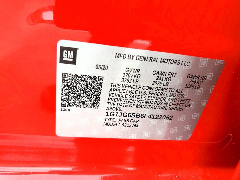 2020 Chevrolet Sonic მანქანა იყიდება აუქციონზე, vin: 1G1JG6SB6L4122062, აუქციონის ნომერი: 58957316