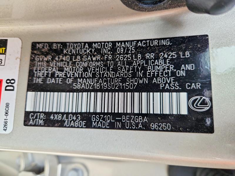 57603236 :رقم المزاد ، 58ADZ1B19SU211507 vin ، 2025 Lexus Es 350 مزاد بيع
