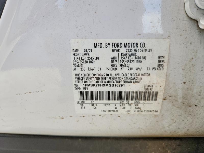 2021 Ford Explorer მანქანა იყიდება აუქციონზე, vin: 1FMSK7FHXMGB16291, აუქციონის ნომერი: 56699466