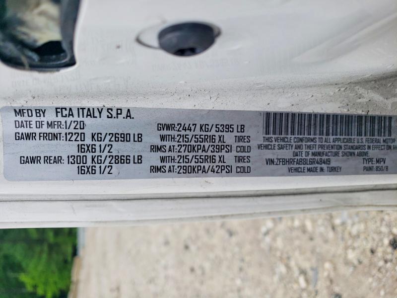 57683426 :رقم المزاد ، ZFBHRFAB8L6R48419 vin ، 2020 Ram Promaster City مزاد بيع