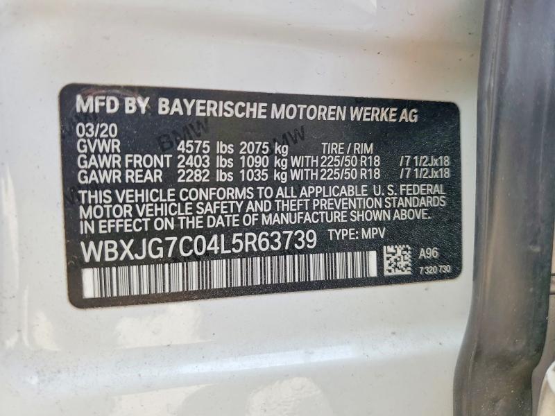 Auction sale of the 2020 Bmw X1, vin: WBXJG7C04L5R63739, lot number: 58584456