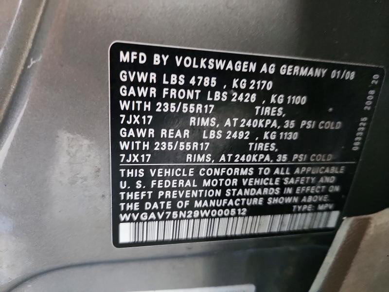 Продаж на аукціоні авто 2009 Volkswagen Tiguan, vin: WVGAV75N29W000512, номер лоту: 85792565