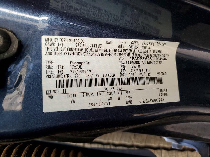 2018 Ford Focus მანქანა იყიდება აუქციონზე, vin: 1FADP3M25JL204146, აუქციონის ნომერი: 55837946
