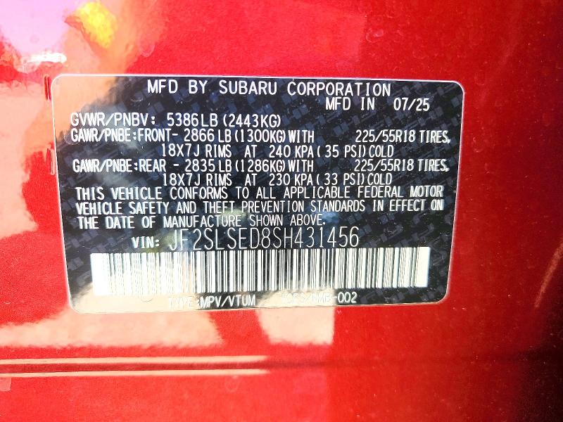 Продаж на аукціоні авто 2025 Subaru Forester, vin: JF2SLSED8SH431456, номер лоту: 57203956
