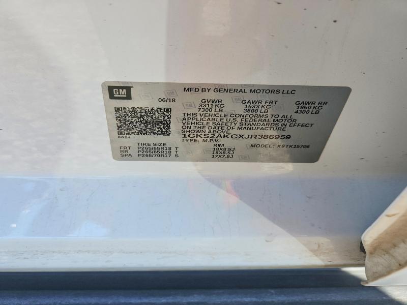56159826 :رقم المزاد ، 1GKS2AKCXJR386959 vin ، 2018 Gmc Yukon مزاد بيع