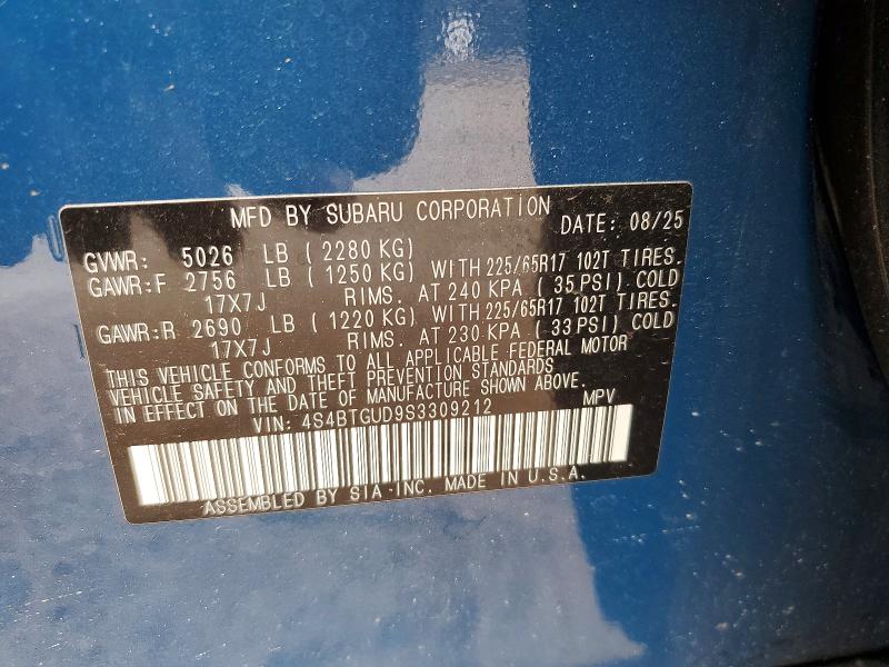 Aukcja sprzedaży 2025 Subaru Outback, vin: 4S4BTGUD9S3309212, numer aukcji: 56610176