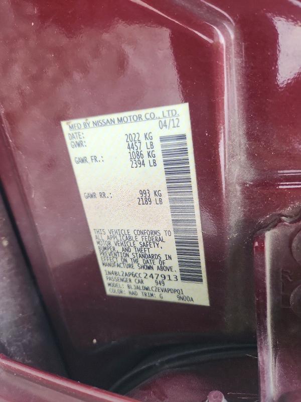 Aukcja sprzedaży 2012 Nissan Altima, vin: 1N4BL2AP6CC247913, numer aukcji: 53623736