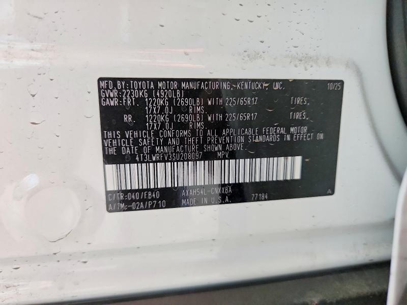 57938806 :رقم المزاد ، 4T3LWRFV3SU208097 vin ، 2025 Toyota Rav4 مزاد بيع