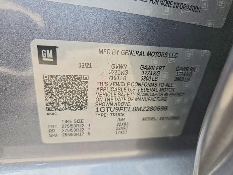 Продажа на аукционе авто 2021 Gmc Sierra, vin: 1GTU9FEL8MZ280698, номер лота: 55756366