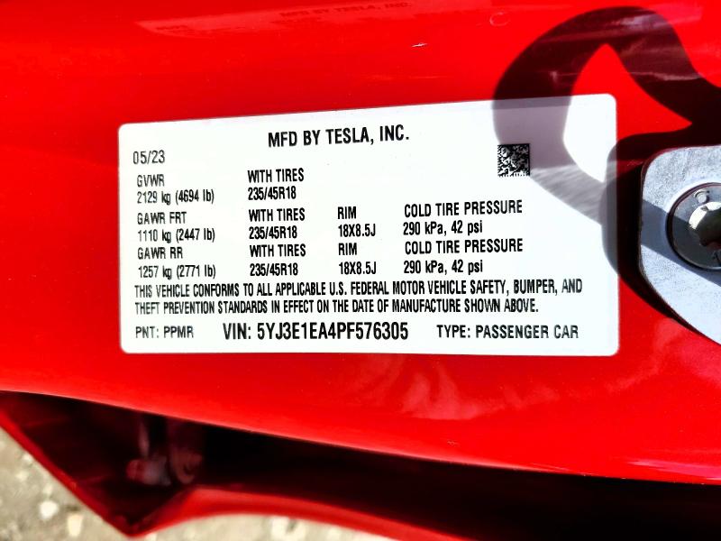 57482176 :رقم المزاد ، 5YJ3E1EA4PF576305 vin ، 2023 Tesla Model 3 مزاد بيع