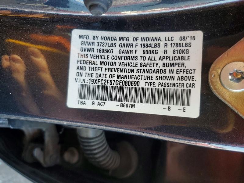 Продажа на аукционе авто 2016 Honda Civic, vin: 19XFC2F57GE080690, номер лота: 58955756