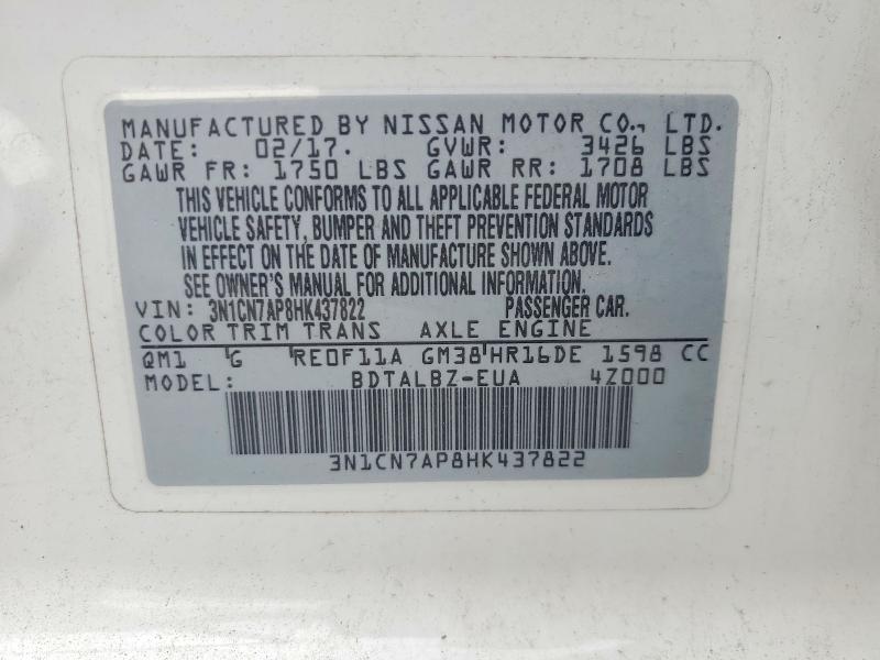 Aukcja sprzedaży 2017 Nissan Versa, vin: 3N1CN7AP8HK437822, numer aukcji: 56582206