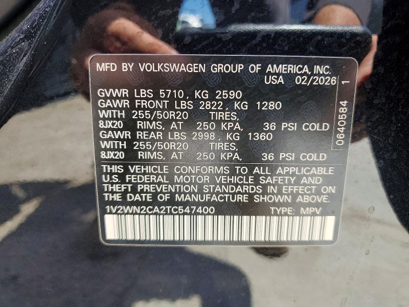 56539556 :رقم المزاد ، 1V2WN2CA2TC547400 vin ، 2026 Volkswagen Atlas مزاد بيع