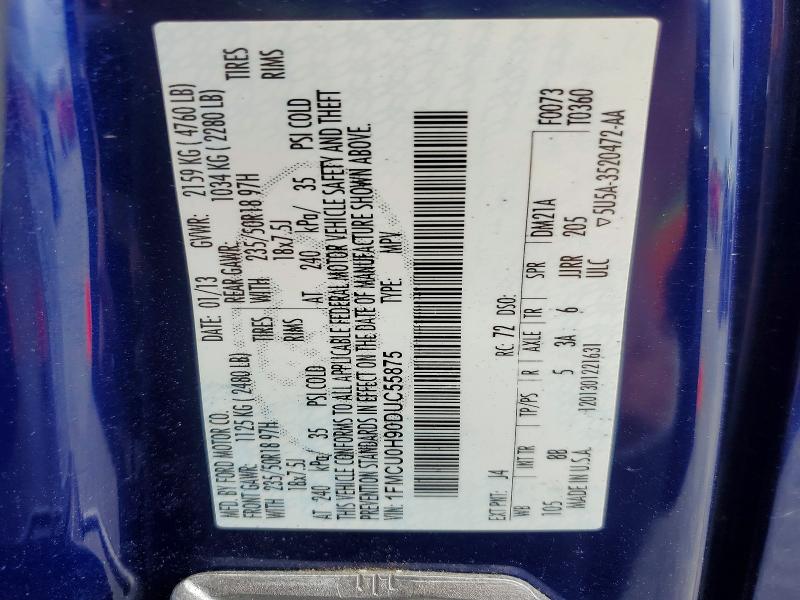 56448776 :رقم المزاد ، 1FMCU0H90DUC55875 vin ، 2013 Ford Escape مزاد بيع