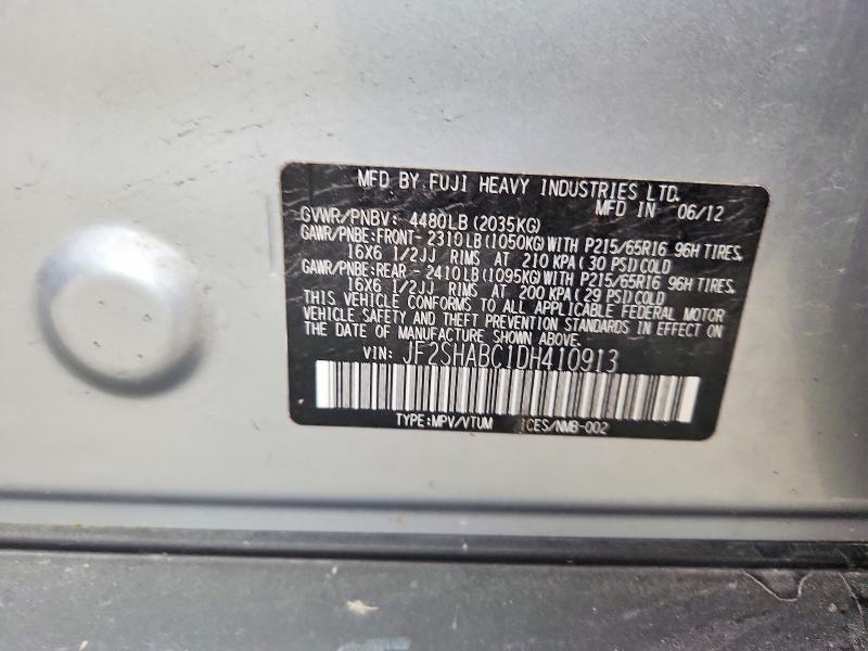 Продаж на аукціоні авто 2013 Subaru Forester, vin: JF2SHABC1DH410913, номер лоту: 56792956