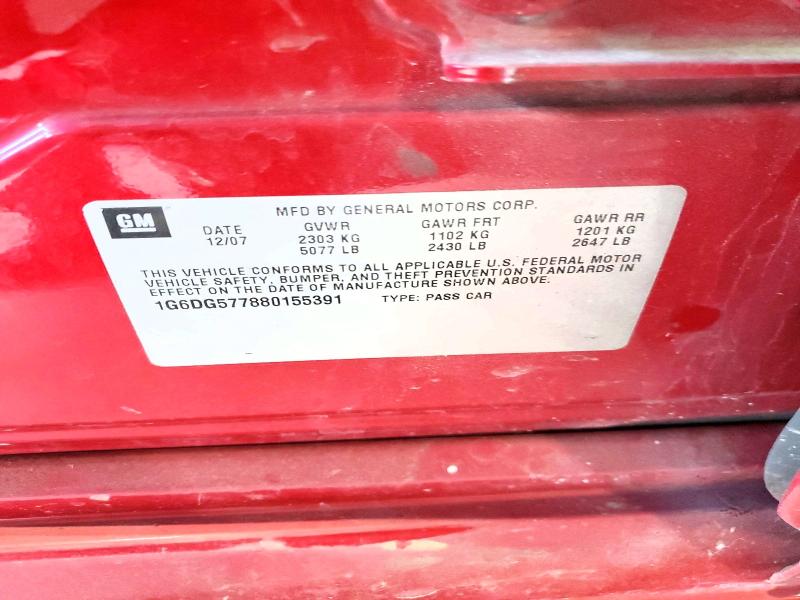 57708896 :رقم المزاد ، 1G6DG577880155391 vin ، 2008 Cadillac Cts مزاد بيع