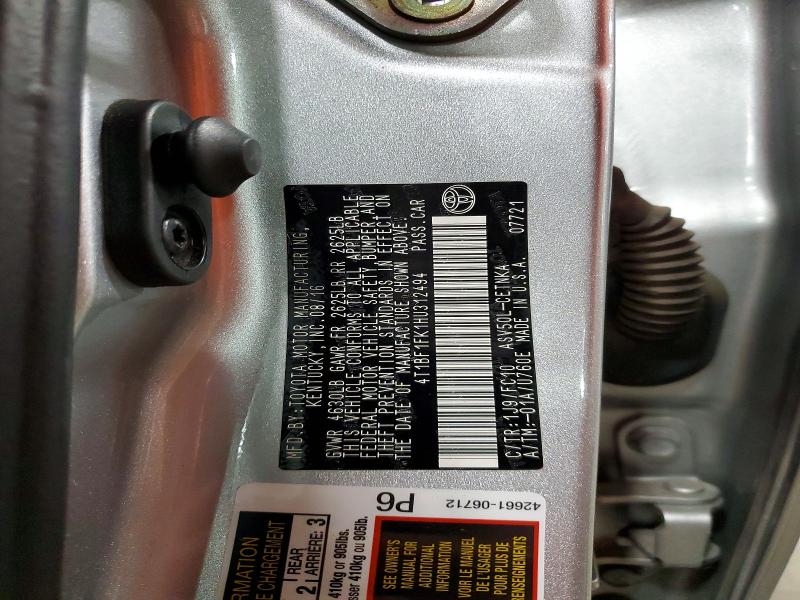 55877856 :رقم المزاد ، 4T1BF1FK1HU312494 vin ، 2017 Toyota Camry مزاد بيع